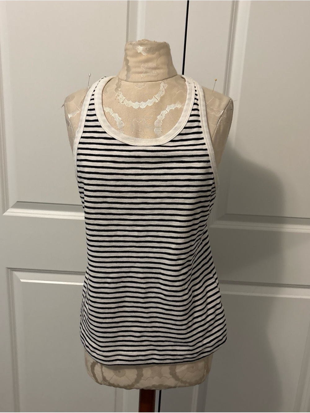 CAbi Black and White Striped Racerback Tank